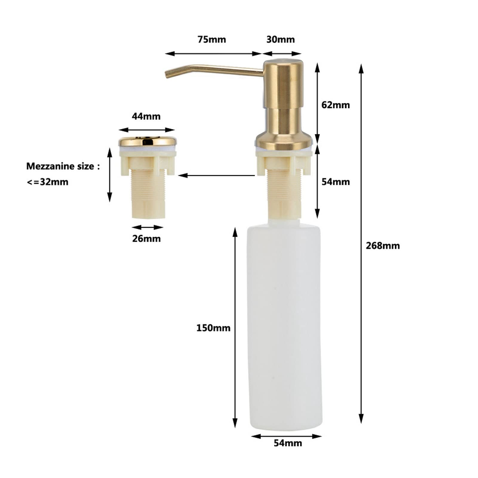 Sink Soap Dispenser, 300ml Built in Kitchen Sink Soap Dispenser Countertop Soap Liquid Bottle for Kitchen Sink(Gold) - Image 2