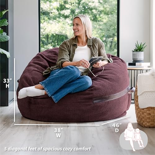 Image of Big Joe Fuf 5Ft Oversized Foam Bean Bag Chair with Removable Cover for Kids, Teens, Adults, Merlot Cloudweave, 5 Foot Large Reading and Gaming Seat | Premium Shredded Foam Filled, Cloudweave, Adult-Sized Comfortable Seating, Supports Up to 300 lbs