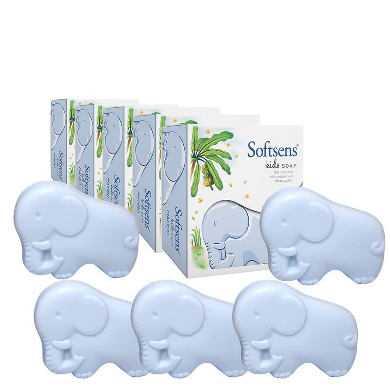 Image of Softsens Kids Soap Mambo 75g each ( Pack of 5 x 75g) | Gentle Nourishing Care with Shea Butter & Natural Milk Cream, Dermatologist Tested Baby Soap, Moisturizing Animal Shape Bar Soap For Toddlers & Kids 2-10 Years