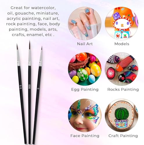 LIGHOON LI1702 Set de 60 pinceles pequeños para pintura con cerdas sintéticas y mango de madera para acuarela, óleo y acrílico miniatura 4