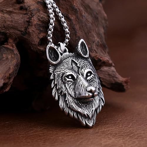 Collier chaîne avec pendentif loup robuste et finitions métal - 3