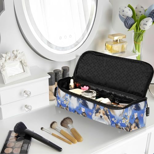 Organizador de herramientas para cabello 2 en 1 Cute Dogs azul con tapete resistente al calor y protector impermeable para planchas y rizadores miniatura 6