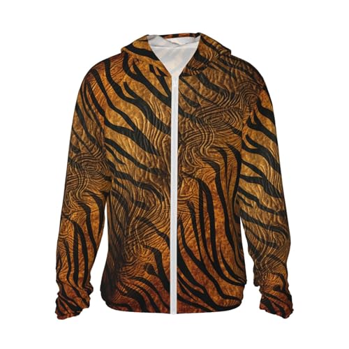 Sun Protection Hoodie Shirt Tiger Stripe Pattern UPF 50+ Long Sleeve Outdoor Rash Guard for Men Women