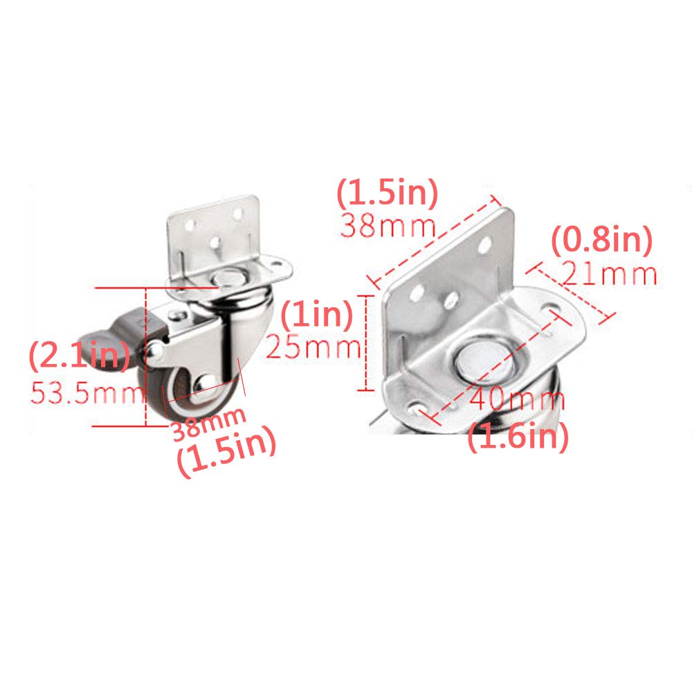 Ruote girevoli 4X Ruote girevoli, Ruote in Gomma, Ruote girevoli universali con Freno oscillante e silenziose for mobili, for Culla, Carrozza, portafiori, poggiapiedi(Universal,1.5inch)