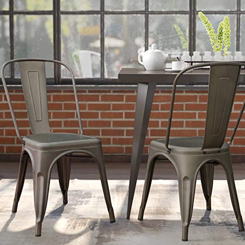 Image of Devoko Metal Indoor-Outdoor Chairs Distressed Style Kitchen Dining Chairs Stackable Side Chair with Back Set of 4 (Gun)