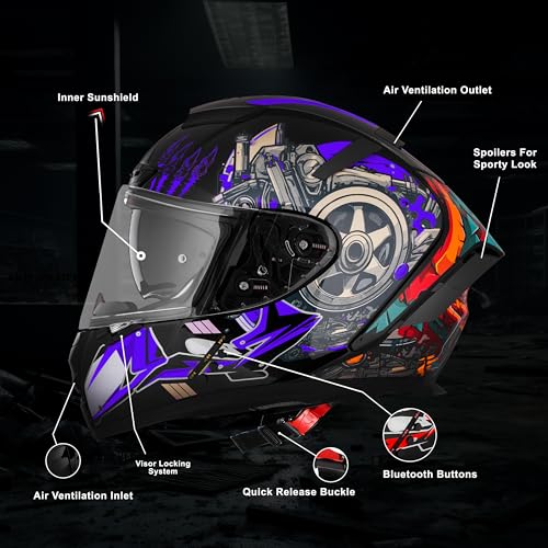 Image of Steelbird SBH-32 Trickster Bluetooth ISI and Dot Certified Full Face Helmet for Men and Women with Inner Smoke Sun Shield