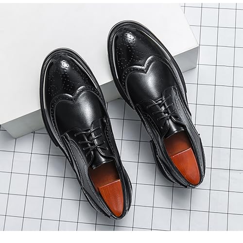 Men's Wingtip Fashion Modern Leather Oxford,Black Business Casual Platform Dress Shoes for Men,Comfortable Retro Lace Up Tuxedo Shoes2