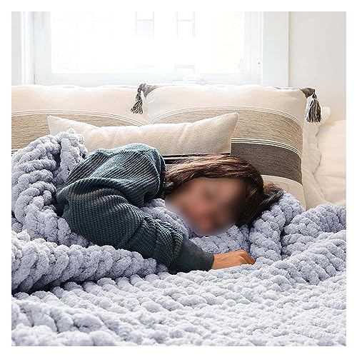 Couverture en tricot épais contre le froid hivernal avec chenille douillette gris