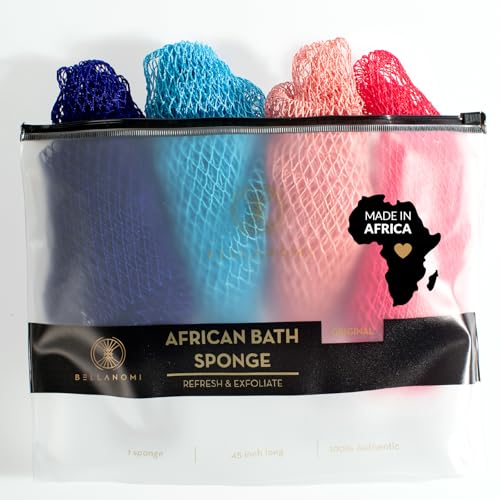BELLANOMI 4 Piece African Exfoliating Net Sponge Long African Bath Sponge Authentic Ethically Sourced from Nigeria Great for Daily Use Copper Brown Orange Green Yellow product thumbnail 9