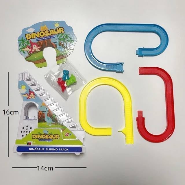 SKUVIZ Duck Slide Toy Set, Funny Automatic Stair-Climbing Ducklings, Dino Theme, Yellow, 3+ 2