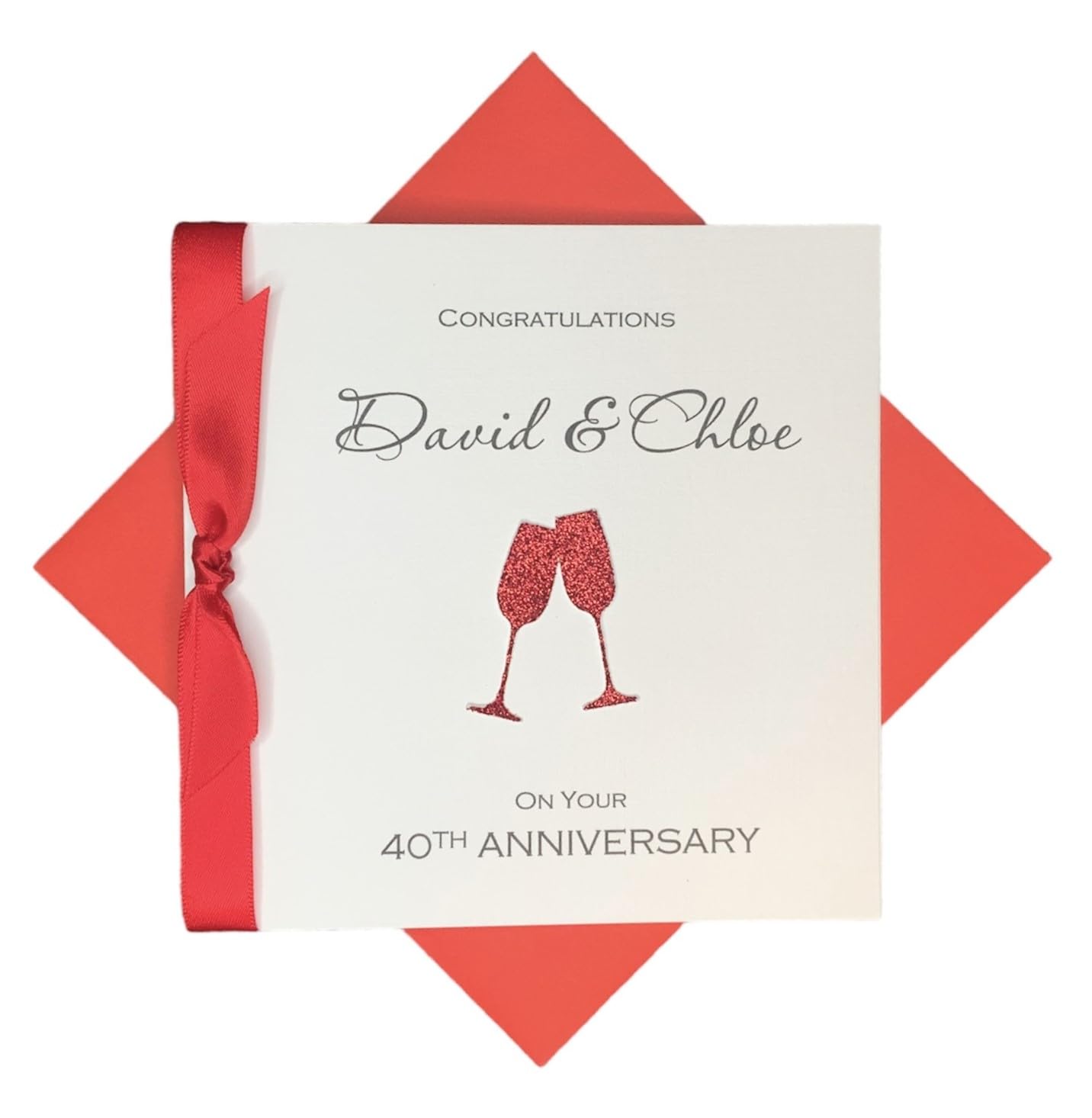 40th Wedding Anniversary Card - Ruby 40 Year Fortieth Anniversary Greeting Card, Personalised Gift for Wife, Husband, Parents, Couple Friends - Various Designs (Champagne) — image 1