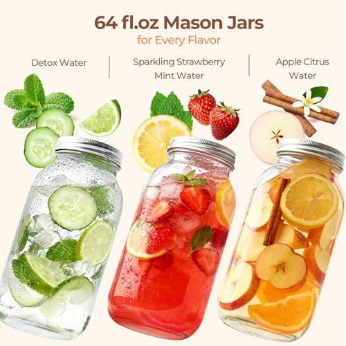 Image of ComSaf Half Gallon Mason Jar 64oz 3Pcs, Wide Mouth Mason Jars with Lids and Seal Bands, Large Glass Canning Jars for Suntea, Pickling, Sourdough, Fermentation, Salad, Meal Prep, Food Pantry Storage
