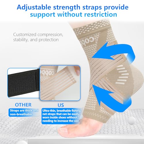 Image of LISEPWU Copper Ankle Brace with Adjustable Compression Bandage, Ankle Support Compression Sleeve for Men & Women, for Foot Pain, Sprained Recovery, Achilles Tendonitis, Sports Protection(Skin Tone L)