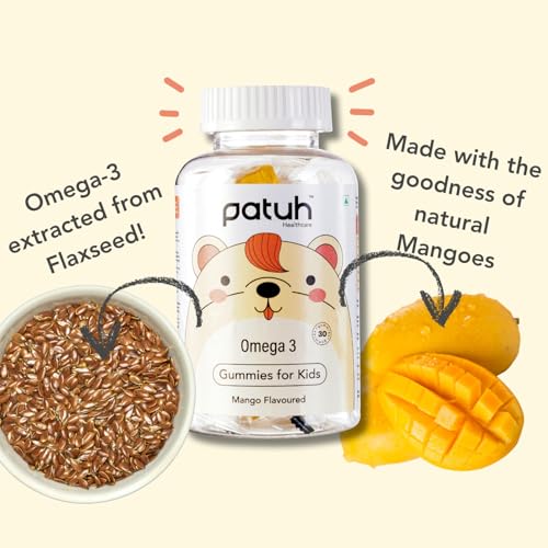 Image of Junior Omega 3 Kids Gummies (4+ Years), Supports Brain Development, Memory, Focus & Immunity, DHA Omega 3 Supplement for Kids, 100% Veg (Mango Flavour, 60 Gummies)