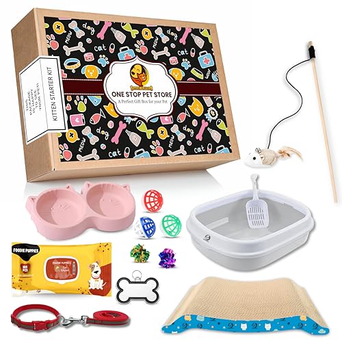 Foodie Puppies 9Pcs Kitten Starter Kit - 2in1 Cat Face Bowl, Wipe...