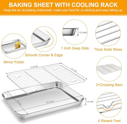 Image of Crega Toaster Oven Tray and Rack Set, Stainless Steel Broiler Baking Pan with Cookie Sheet and Cooling Rack Set, Mirror Finish & Rectangle Non Toxic & Dishwasher Safe