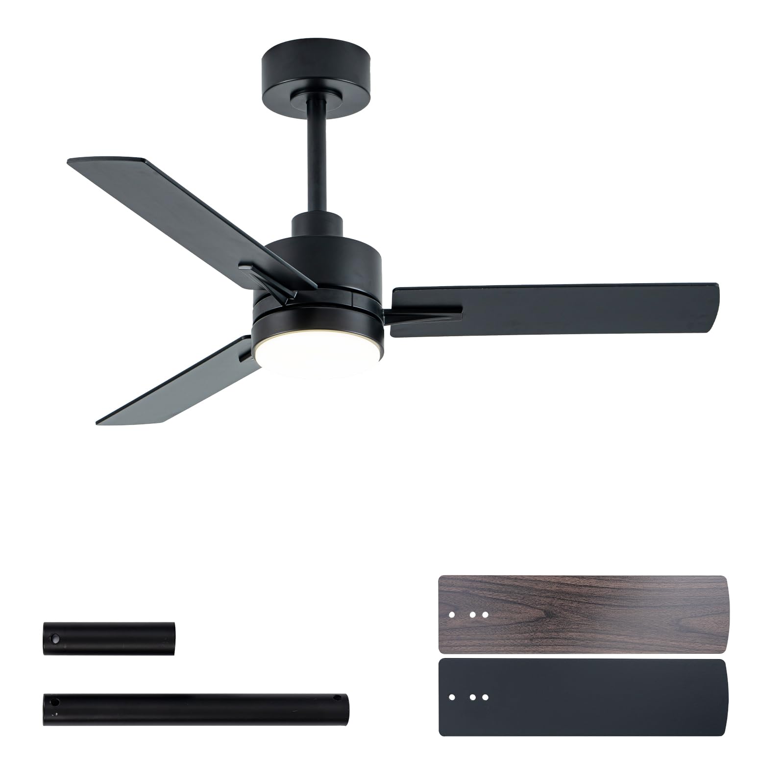LANMEL Metal Ceiling Fan with Lights and Remote, 42 Inch, Black