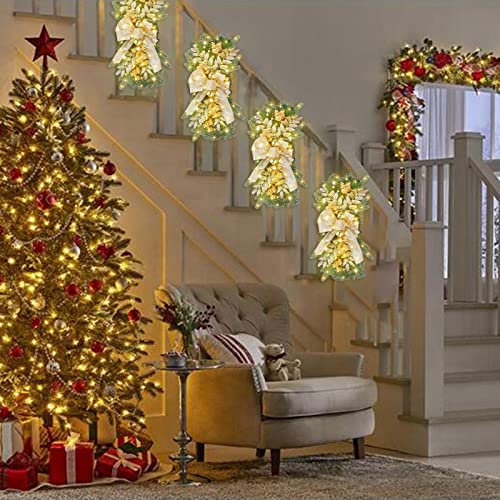 Wnvivi LED Christmas Wreath,45cm Artificial Christmas Teardrop Swag,Large Bowknot Pine Leaves Christmas Stair Garlands Decoration with LED Lights(45cm/17.7inch)