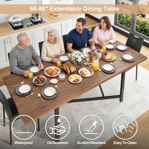 Image of 66-86 inch Extendable Dining Table for 4-10 People, Farmhouse Table,Walnut