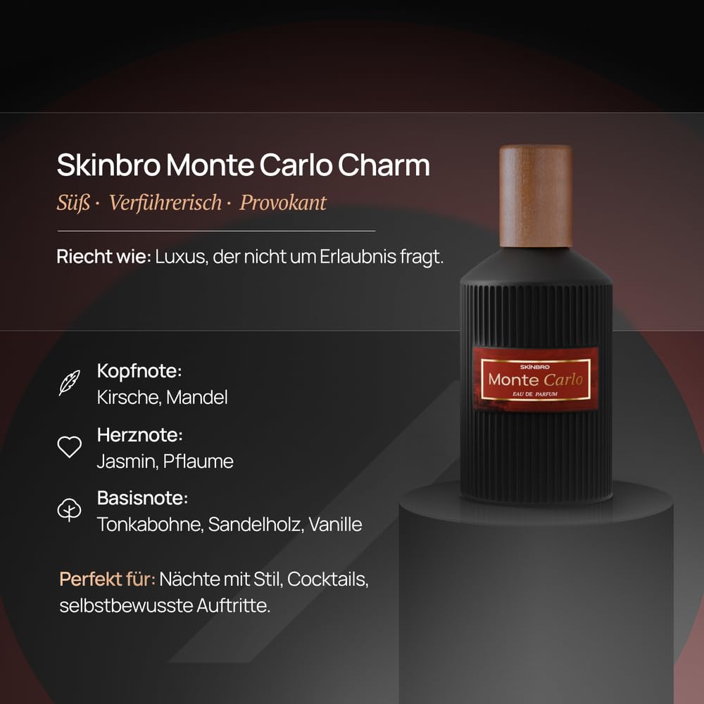 SKINBRO Parfüm Herren Eau de Parfum Monte Carlo Charm 50 ml — Herren Parfüm mit 25% Duftöl — langanhaltender Herrenduft, süß, verführerisch & luxuriös — Männerparfüm hergestellt in Hamburg
