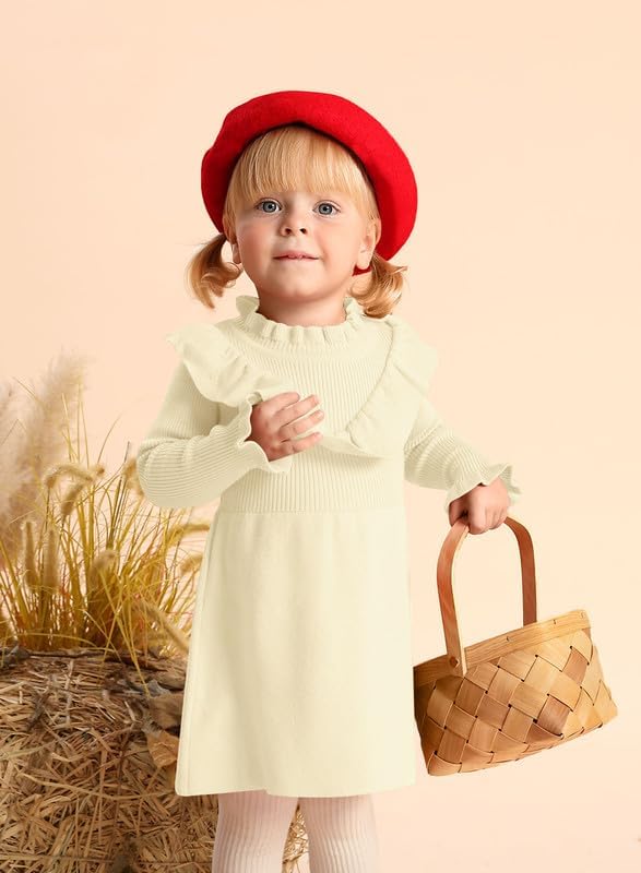 Miniatura 2 de BesserBay Vestido de punto acanalado con ribete de volantes para niñas de 6 meses a 6 años