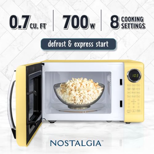 Image of Nostalgia Modern Retro Compact Countertop Microwave Oven - 0.7 Cu. Ft. - 700-Watts with LED Digital Display - Child Lock - Easy Clean Interior - Yellow