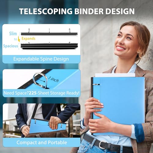 Image of WOT I Telescoping 3 Ring Binder 1 Inch 12-Pack, Flexible Binder with Expandable Spine, Customized Front Cover, Clear Catalog Pocket, Holds 8.5 inchx11 inch Paper, Assorted Colors, School Office Supplies