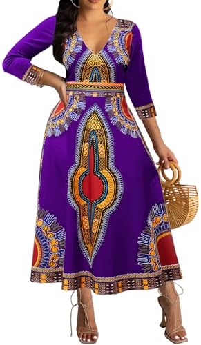 Image of VisiChenup African Print Dress for Women Casual Midi Dress