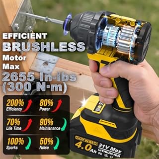 GoYwato Cordless Impact Driver 2655In-lbs(300N·m) - 21V 1/4" Hex Chuck Brushless Hand Impact Driver With 2 x 4.0Ah Battery & Charger & 14 x Sockets Set & 10 x Screwdriver Bits for Home Projects & DIY