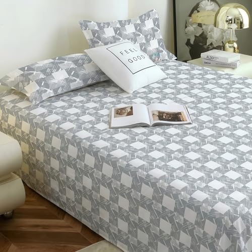 Image of Story@Home 190 TC Cotton Double Bedsheet Set with 2 Pillow Covers | Soft Breathable Fabric | 250 x 225 cm Double Bed Sheet |Grey Geometric Printed Bedding for Bedroom