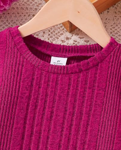 Girls Long Sleeve Dresses Girls Knit Sweater Dresses Fall Winter Kids Casual Dress for 4-8Y(Rose Red)4