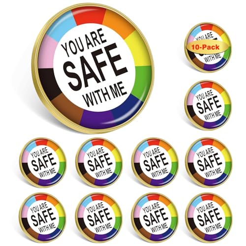 10 Pcs YOU ARE SAFE WITH ME Pride Lapel Pins Bulk -LGBT Transgender Rainbow Lesbian Bisexual Gay Progressive Pin Brooch Badge for Men Women Clothes Bags Hats Gift