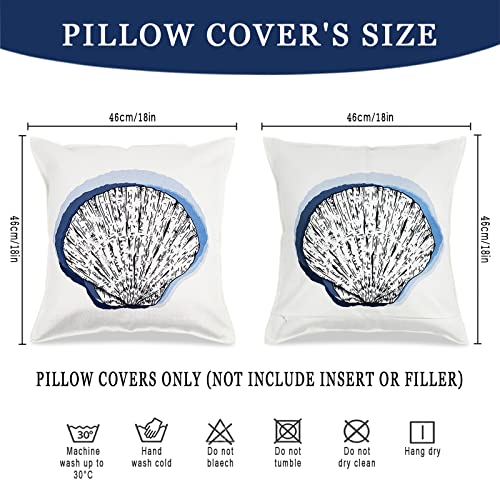 Set Of 4 Linen Throw Pillow Cover Case Fish Starfish Shell Crabs Coastal Watercolor Decorative Pillow Cases Covers Home Decor Square 18 X 18 Inches Pillowcases #TOP2