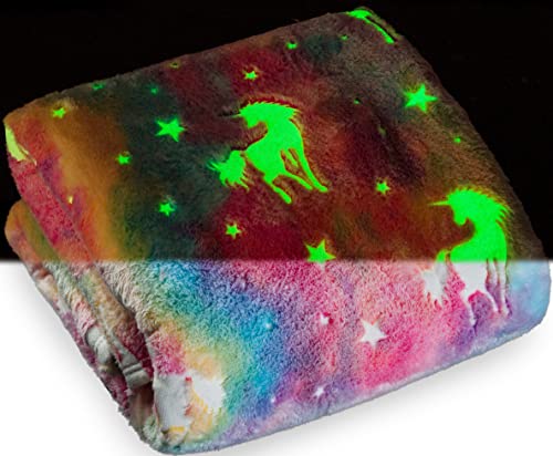 SP HOME GOODS Glow in The Dark Throw Blanket Gift for Girls and Kids Ages 4-14 and for Grandkids - [Unicorn] 50 x 60 Inches Fun, Cozy Fleece Throw Blanket
