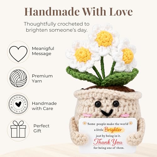 Image of Thank You Gifts for Women, Crochet Daisy Appreciation Gift, Handmade Flower Desk Decor, Teacher Coworker Nurse Therapist Gift, Encouragement Keepsake for Friend, Office Decor