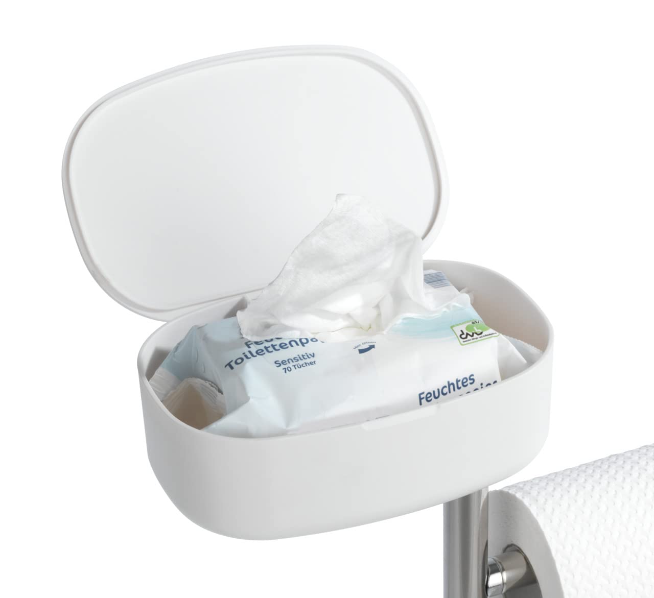 WENKO Stand WC-Garnitur mit Box Mod. Rivazza, Toilettenpapier-Halter mit Ablage, WC-Bürstenhalter, Ersatzrollenhalter, Edelstahl