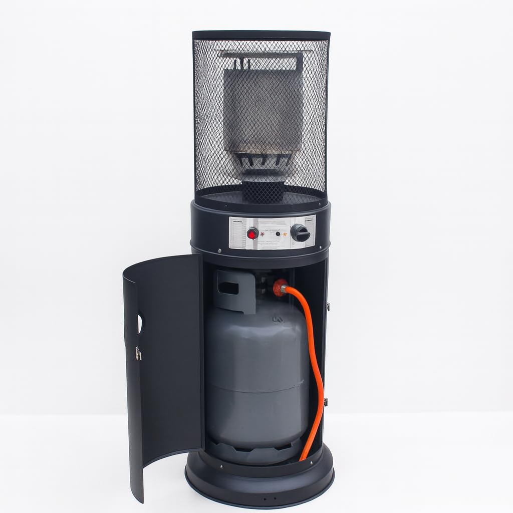 Stufa Patio a Gas da Esterno, Riscaldatore Gpl Portatile con Ruote, Bruciatore Riscaldante Arredo, per Terrazzo Patio Giardino Locali Ristoranti Bar, In Acciaio Potenza 13 Kw - NERO