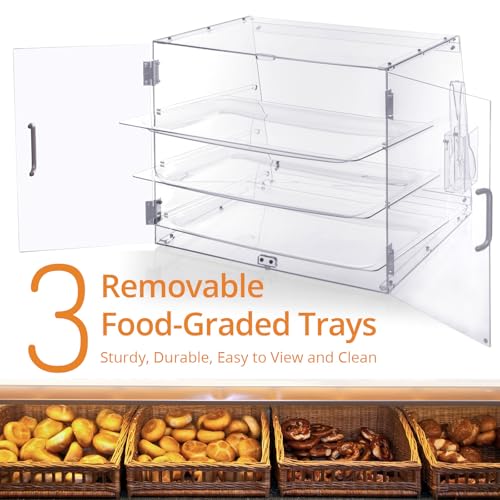 Image of 3-Tray Bakery Display Case, Acrylic Clear Display Case Countertop for Bread Pastry Dessert Food Cookie Display, Display Cabinet Box for Baking Enthusiasts - 20.86 x 17.3 x 16.5 inch