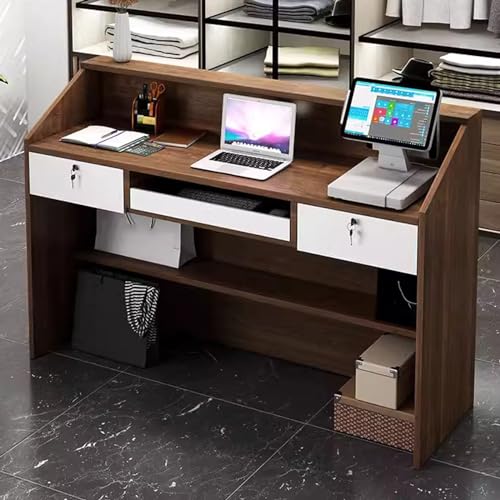 Escritorio de recepción con cajón con cerradura, mesa frontal para oficina y salón de belleza, elegante estación de recepcionista, estación de trabajo moderna para espacios profesionales