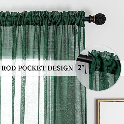 Dualife Dark Forest Green Sheer Curtains 63 Inch Length Hunter Green Solid Transparent Voile Window Curtain Panels Drapes Rod Pocket Top For Bedroom 2 Panels #TOP2