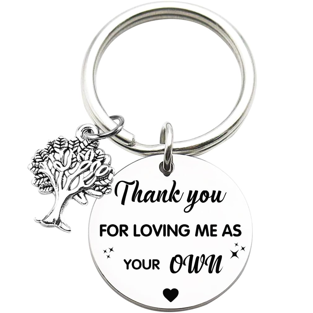 Tecreo Stepfather Gift Thank you for loving me as your own Keychain Stepmother Gift, Stepparents Adoption Keychain Gift