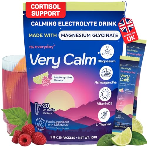1% Everyday Very Calm Super Cortisol Reducer & Sleep Aid Supplement Calm Magnesium and Ashwagandha Powder with L-Theanine Vitamin D3 Electrolytes - Deep Sleep Relax & Focus - Non-GMO 20 Servings