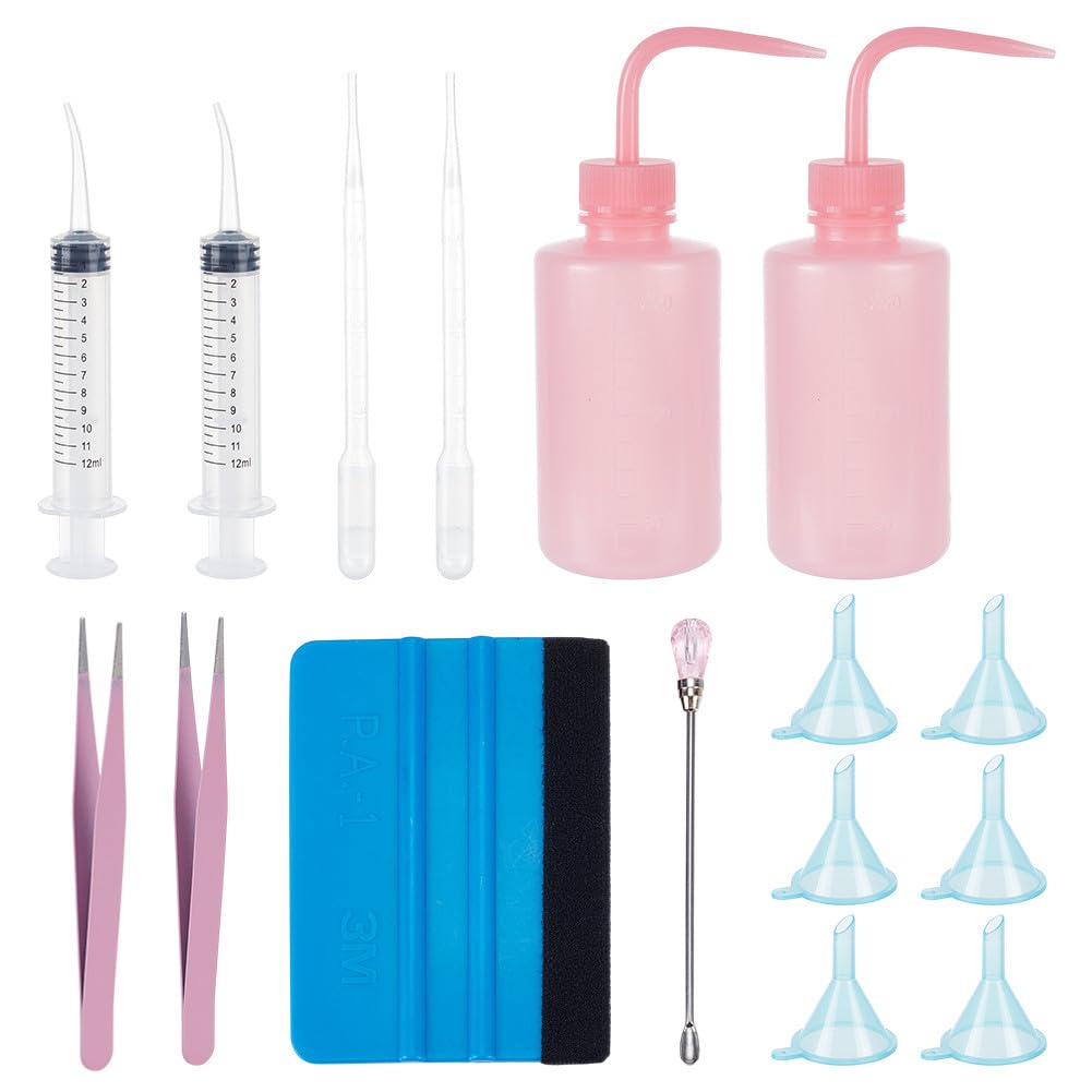 BENECREAT 16Pcs DIY Snow Globe Tumbler Kit, DIY Tool Set with Squeeze Bottle, Funnel, Tweezers, Bent Syringe, Steel Stick, Dropper and Squeegee for Glitter, Sequins & Decorations Cup Making