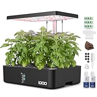 iDOO Hydroponic System, Smart Garden, Hydroponisches Anzuchtsystem,12Hülsen, mit Automatisch Timer, Smart Garden mit LED Pflanzenlampe und Ventilato, Höhenverstellbar kräutergarten Set, Schwarz