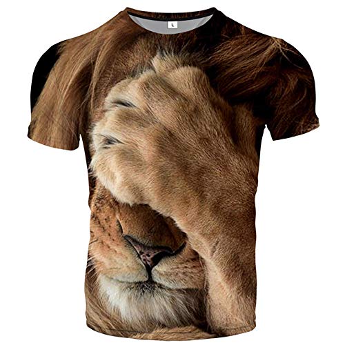 T-Shirt Été Numérique 3D Réaliste Créatif Animal Lion Loup Imprimé T-Shirt Décontracté À Manches Courtes-Lion_1_M Cover
