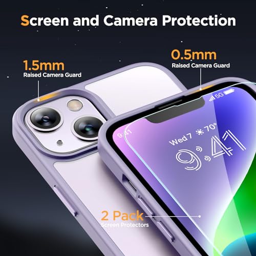 Image of Miracase Magnetic for iPhone 14 Plus Case 6.7 inch (Compatible with MagSafe)(with 2X Screen Protectors) Military-Grade Protection, Anti-Fingerprint Translucent Matte Phone Case Cover, Light Purple