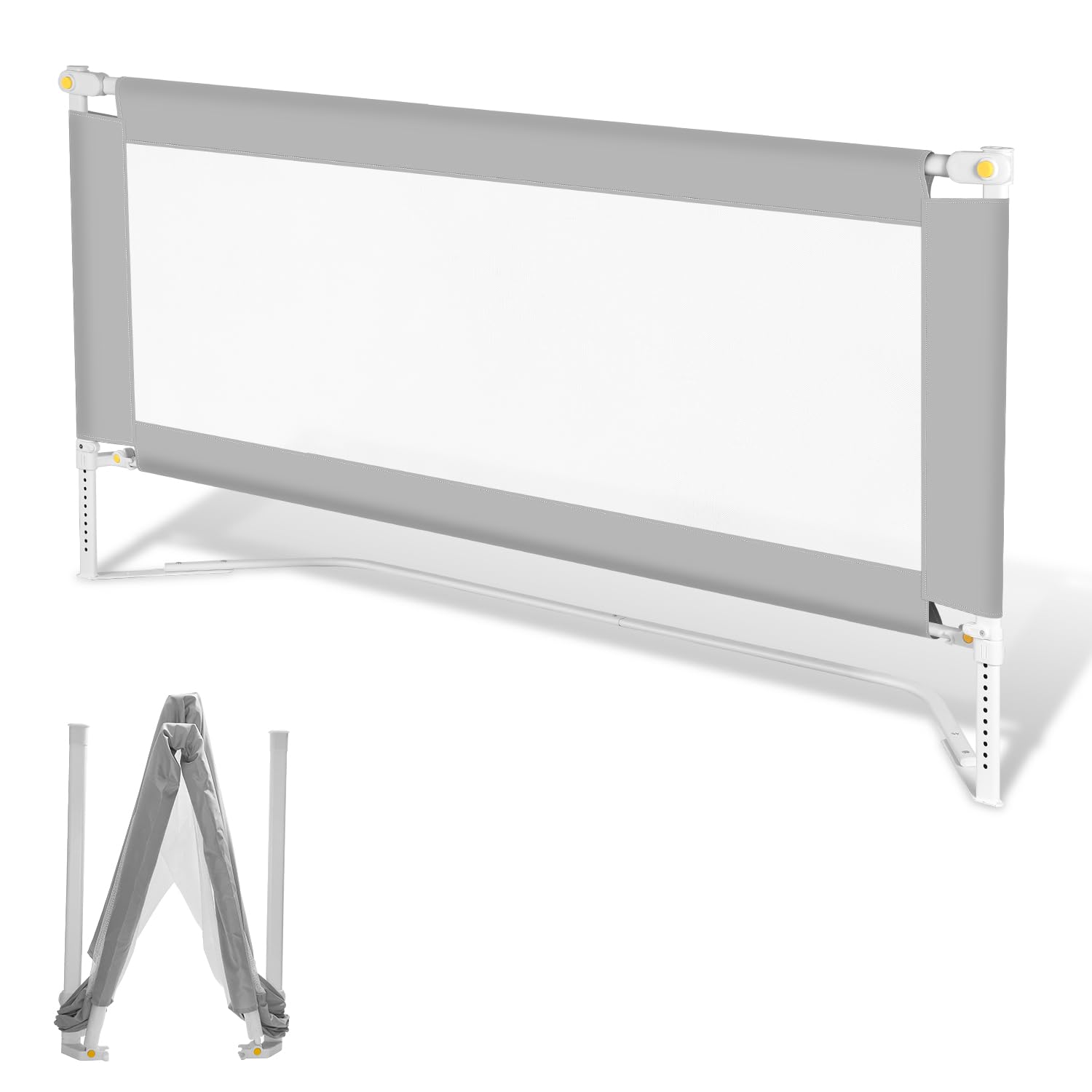 Ikodm Bettgitter Klappbar 180cm, Bettschutzgitter Höhenverstellbar von 68-95cm, Rausfallschutz Bett, Kinderbettgitter für Kinder, Babybettgitter Einfach zu Montieren, Grau