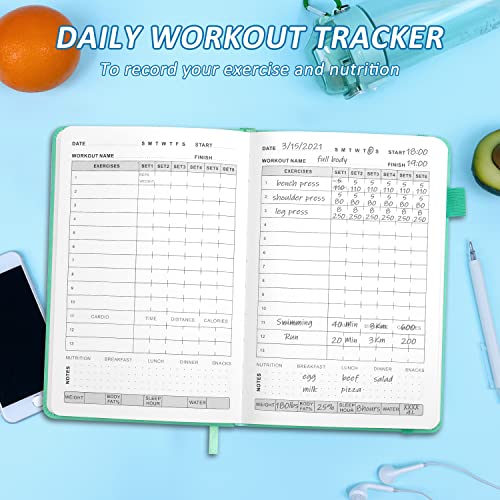 Epewizd Fitness Journal Hardcover 6- Month Workout Planner Undated Workout Log Book Home Gym Accessories For Women And Man(Green) #TOP3