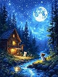 5D Cabaña de animales Diamond Painting Kit Complet, Kit de Pintura de Diamantes Kits Adultos, Pintura Diamante Kit Punto de Cruz Bordado Cristal Diamante Art, para Decoración de Pared 20x30cm P-7635