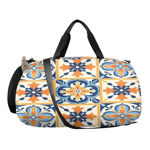 Mexican Talavera Youth Sports & Travel Duffle Bag with Shoe Compartment,Waterproof Gym Bag for Girls and Boys (Overnight Essentials Organizer)2